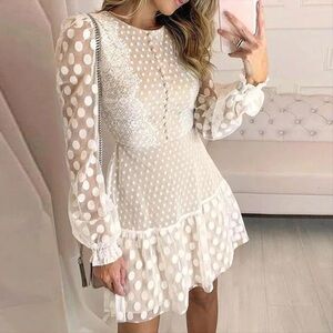 CBR White Polka Dot Long Sleeve Dress